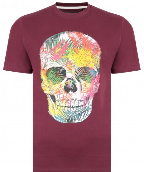 Kam Jeans 5375 Coloured Skull Print T-shirt Plum - Μακό μπλουζάκια - Aνδρικά μπλουζεσ μεγάλα μεγέθη