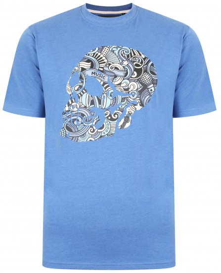 Kam Jeans 5376 Music Skull Print Tee Blue - Μακό μπλουζάκια - Aνδρικά μπλουζεσ μεγάλα μεγέθη