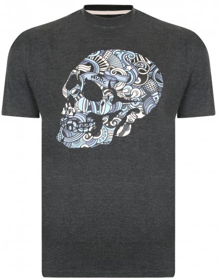 Kam Jeans 5376 Music Skull Print Tee Charcoal - Μακό μπλουζάκια - Aνδρικά μπλουζεσ μεγάλα μεγέθη