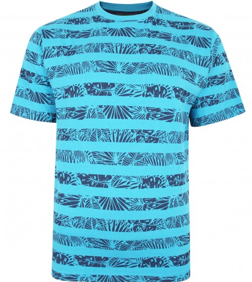 Kam Jeans 5380 Stripe Floral T-shirt Turk Blue - Μακό μπλουζάκια - Aνδρικά μπλουζεσ μεγάλα μεγέθη