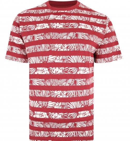 Kam Jeans 5380 Stripe Floral T-shirt Burgundy - Μακό μπλουζάκια - Aνδρικά μπλουζεσ μεγάλα μεγέθη