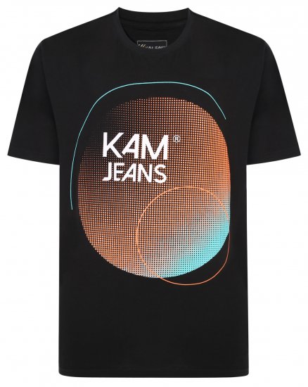Kam Jeans 5383 Kam Logo Printed Tee Black - Μακό μπλουζάκια - Aνδρικά μπλουζεσ μεγάλα μεγέθη