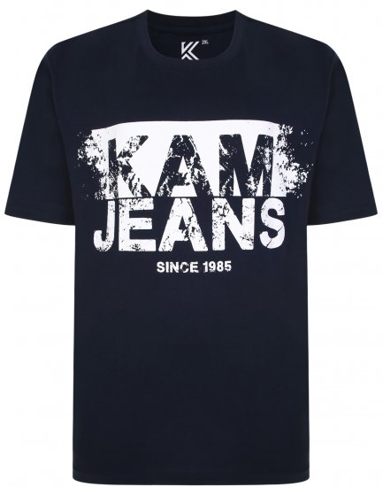 Kam Jeans 5384 Kam Logo Printed Tee Navy - Μακό μπλουζάκια - Aνδρικά μπλουζεσ μεγάλα μεγέθη