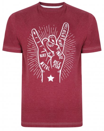 Kam Jeans 5390 Rock Star Print T-Shirt Burgundy - Μακό μπλουζάκια - Aνδρικά μπλουζεσ μεγάλα μεγέθη