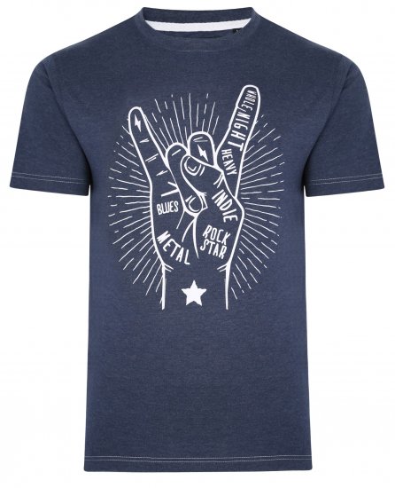 Kam Jeans 5390 Rock Star Print T-Shirt Indigo - Μακό μπλουζάκια - Aνδρικά μπλουζεσ μεγάλα μεγέθη