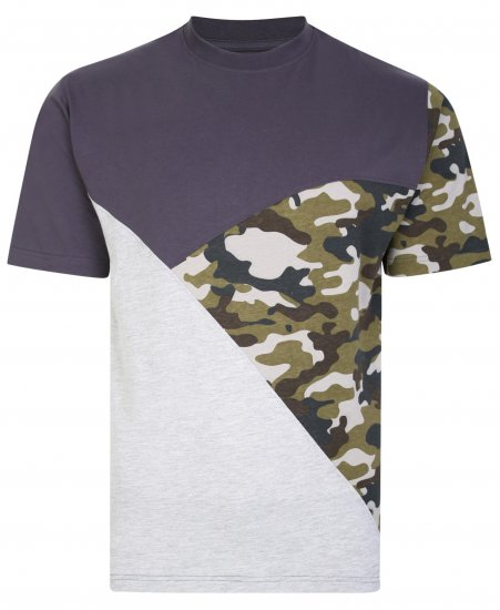 Kam Jeans 5394 Cut & Saw Camo Panel T-Shirt Charcoal - Μακό μπλουζάκια - Aνδρικά μπλουζεσ μεγάλα μεγέθη