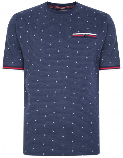 Kam Jeans 5396 Drop Needle Jersey Tee With Dobby Print Navy - Μακό μπλουζάκια - Aνδρικά μπλουζεσ μεγάλα μεγέθη