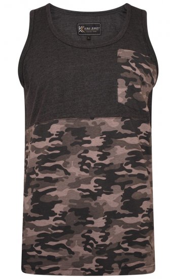 Kam Jeans 5399 Camo Panelled Sleeveless T-Shirt Charcoal - Μακό μπλουζάκια - Aνδρικά μπλουζεσ μεγάλα μεγέθη