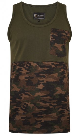 Kam Jeans 5399 Camo Panelled Sleeveless T-Shirt Khaki - Μακό μπλουζάκια - Aνδρικά μπλουζεσ μεγάλα μεγέθη