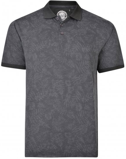 Kam Jeans 5418 Leaf print Polo Charcoal - Πόλο μπλουζάκια - Aνδρικά μπλουζακια πολο μεγάλα μεγέθη