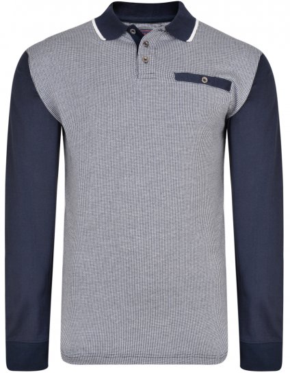 Kam Jeans 5425 Long Sleeve Polo Navy - Πόλο μπλουζάκια - Aνδρικά μπλουζακια πολο μεγάλα μεγέθη