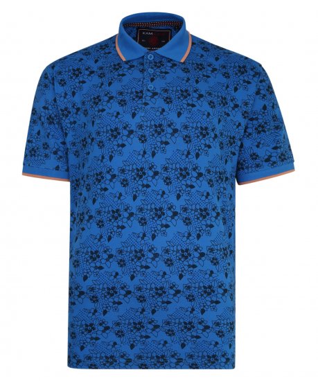 Kam Jeans Floral Print Polo Blue - Πόλο μπλουζάκια - Aνδρικά μπλουζακια πολο μεγάλα μεγέθη