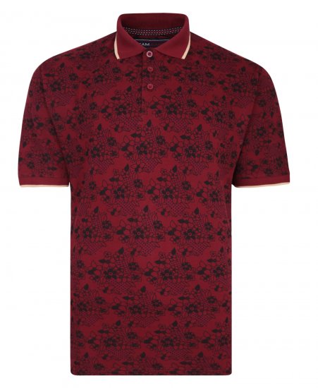 Kam Jeans Floral Print Polo Wine - Πόλο μπλουζάκια - Aνδρικά μπλουζακια πολο μεγάλα μεγέθη