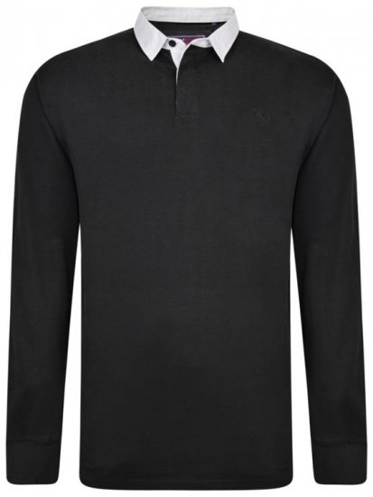 Kam Jeans 5443 LS Rugby Polo Black - Πόλο μπλουζάκια - Aνδρικά μπλουζακια πολο μεγάλα μεγέθη