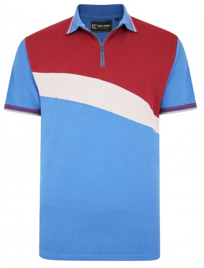 Kam Jeans 5448 Cut & Saw Polo with 1/4 Zip Blue - Πόλο μπλουζάκια - Aνδρικά μπλουζακια πολο μεγάλα μεγέθη
