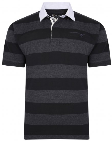 Kam Jeans 5454 Stripe Rugby Polo Black - Πόλο μπλουζάκια - Aνδρικά μπλουζακια πολο μεγάλα μεγέθη