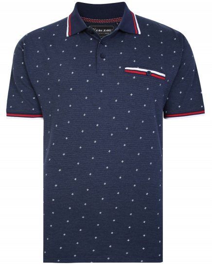 Kam Jeans 5456 Drop Needle Jersey Polo with Dobby Print - Πόλο μπλουζάκια - Aνδρικά μπλουζακια πολο μεγάλα μεγέθη