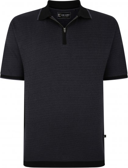 Kam Jeans 5492 Jersey Weave Pattern 1/4 Zip Polo Black - Πόλο μπλουζάκια - Aνδρικά μπλουζακια πολο μεγάλα μεγέθη