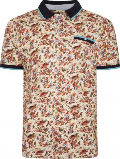 Kam Jeans 5493 All Over Parrot Print Polo Ecru - Πόλο μπλουζάκια - Aνδρικά μπλουζακια πολο μεγάλα μεγέθη