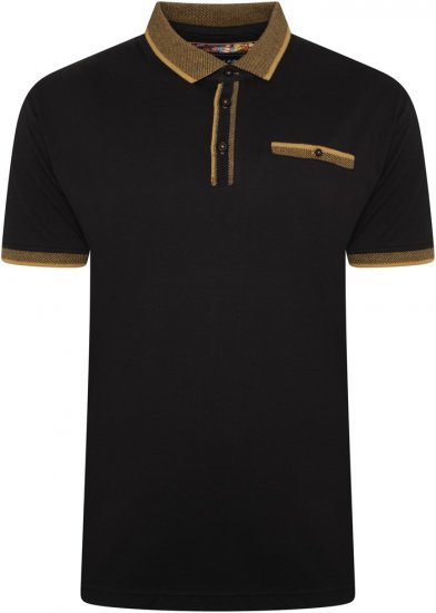 Kam Jeans 5499 Jersey Polo with Jacquard Collar/Cuffs Black - Πόλο μπλουζάκια - Aνδρικά μπλουζακια πολο μεγάλα μεγέθη