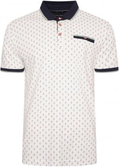 Kam Jeans 5503 Jersey Polo with All Over Geo Print White - Πόλο μπλουζάκια - Aνδρικά μπλουζακια πολο μεγάλα μεγέθη