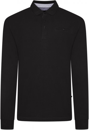 Kam Jeans 5508 LS Pique Polo with Jacquard Collar/Cuffs Black - Πόλο μπλουζάκια - Aνδρικά μπλουζακια πολο μεγάλα μεγέθη