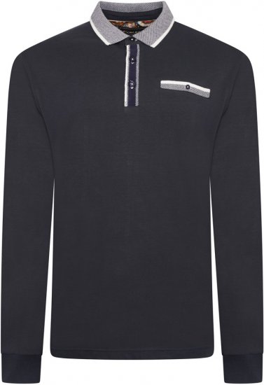 Kam Jeans 5509 LS Jersey Polo with Jacquard Pattern on Collar/Cuffs Navy - Πόλο μπλουζάκια - Aνδρικά μπλουζακια πολο μεγάλα μεγέθη