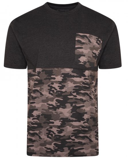Kam Jeans 5700 Camo Panelled T-Shirt Charcoal - Μακό μπλουζάκια - Aνδρικά μπλουζεσ μεγάλα μεγέθη