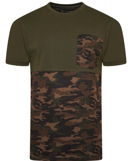 Kam Jeans 5700 Camo Panelled T-Shirt Khaki - Μακό μπλουζάκια - Aνδρικά μπλουζεσ μεγάλα μεγέθη