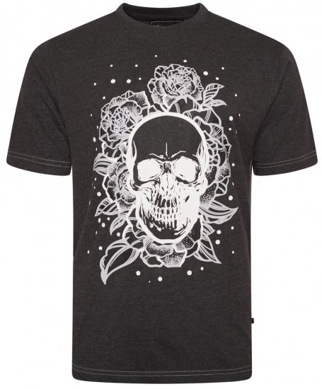 Kam Jeans 5704 Skull Rose Print Tee Charcoal - Μακό μπλουζάκια - Aνδρικά μπλουζεσ μεγάλα μεγέθη