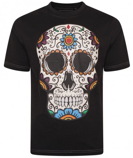 Kam Jeans 5705 Coloured Skull Print Tee Black - Μακό μπλουζάκια - Aνδρικά μπλουζεσ μεγάλα μεγέθη