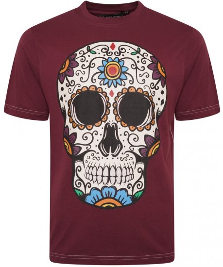 Kam Jeans 5705 Coloured Skull Print Tee Plum - Μακό μπλουζάκια - Aνδρικά μπλουζεσ μεγάλα μεγέθη