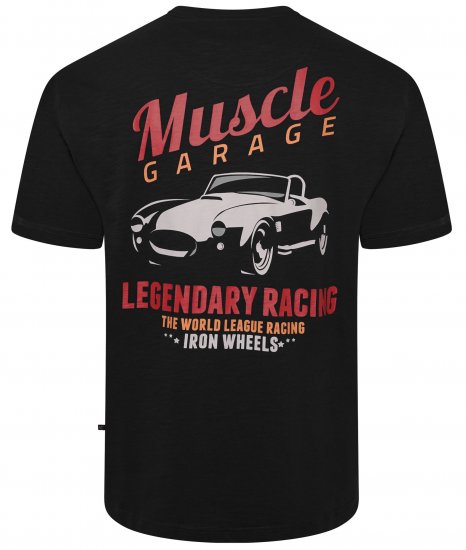 Kam Jeans 5710 Legendary Racing Slub Tee With Back Print Black - Μακό μπλουζάκια - Aνδρικά μπλουζεσ μεγάλα μεγέθη