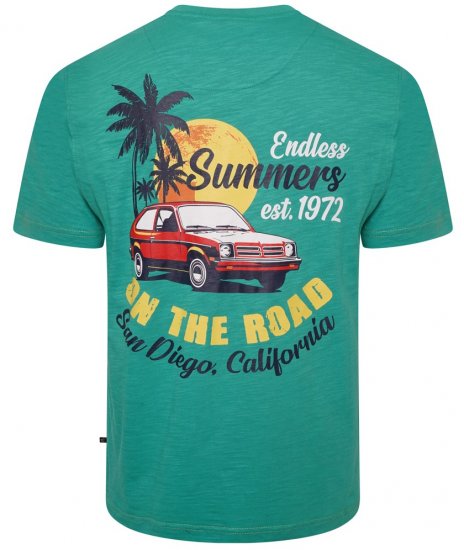 Kam Jeans 5711 Endless Summers Slub Tee With Back Print Emerald - Μακό μπλουζάκια - Aνδρικά μπλουζεσ μεγάλα μεγέθη