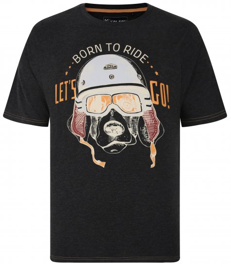 Kam Jeans 5731 Born To Ride Print T-Shirt CHARCOAL MARL - Μακό μπλουζάκια - Aνδρικά μπλουζεσ μεγάλα μεγέθη