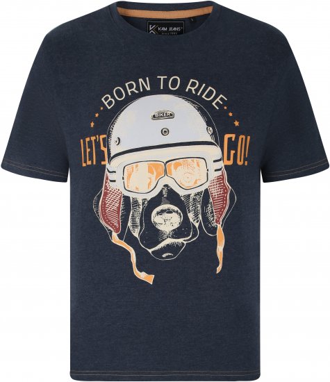 Kam Jeans 5731 Born To Ride Print T-Shirt INDIGO MARL - Μακό μπλουζάκια - Aνδρικά μπλουζεσ μεγάλα μεγέθη