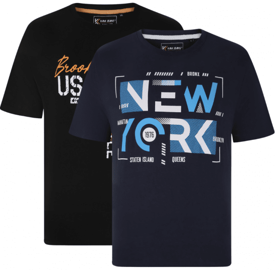 Kam Jeans 5736 NY Print T-Shirts 2-Pack - Μακό μπλουζάκια - Aνδρικά μπλουζεσ μεγάλα μεγέθη