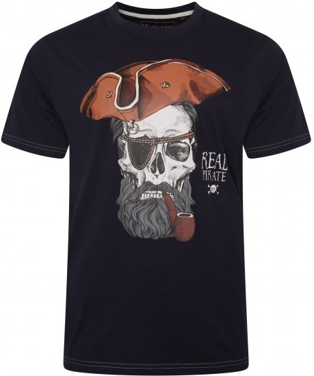 Kam Jeans 5752 Real Pirates Print T-Shirt Navy - Μακό μπλουζάκια - Aνδρικά μπλουζεσ μεγάλα μεγέθη