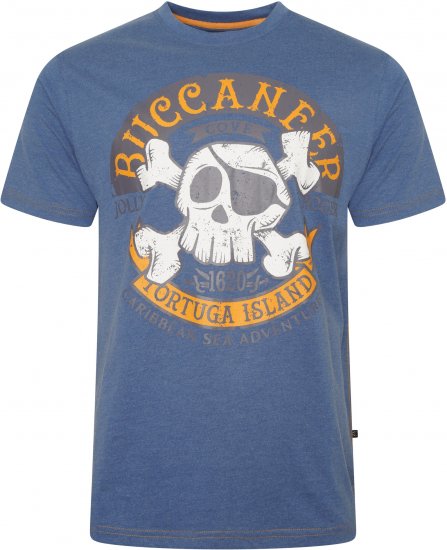 Kam Jeans 5753 Buccaneer Print T-Shirt Blue - Μακό μπλουζάκια - Aνδρικά μπλουζεσ μεγάλα μεγέθη