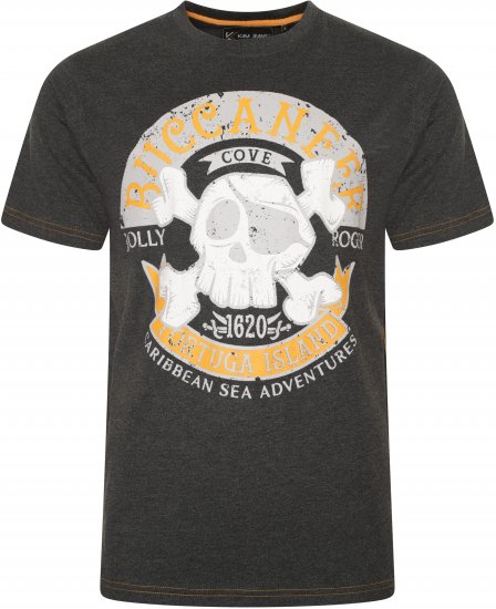 Kam Jeans 5753 Buccaneer Print T-Shirt Charcoal Marl - Μακό μπλουζάκια - Aνδρικά μπλουζεσ μεγάλα μεγέθη