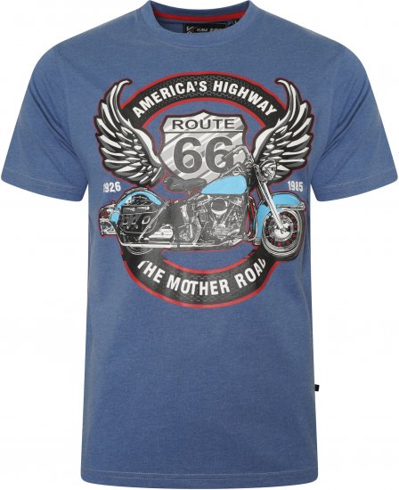 Kam Jeans 5755 Route 66 Motorbike Print T-Shirt Blue Marl - Μακό μπλουζάκια - Aνδρικά μπλουζεσ μεγάλα μεγέθη