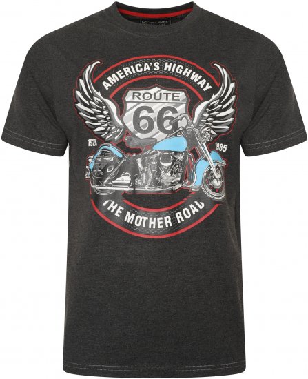 Kam Jeans 5755 Route 66 Motorbike Print T-Shirt Charcoal Marl - Μακό μπλουζάκια - Aνδρικά μπλουζεσ μεγάλα μεγέθη