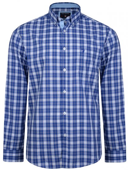 Kam Jeans 6155 Long Sleeve Check Shirt Blue - Πουκάμισα - Aνδρικά πουκαμισα μεγαλα μεγάλα μεγέθη