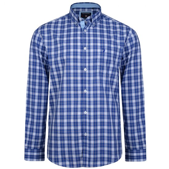 Kam Jeans 6155 Long Sleeve Check Shirt Blue - Πουκάμισα - Aνδρικά πουκαμισα μεγαλα μεγάλα μεγέθη