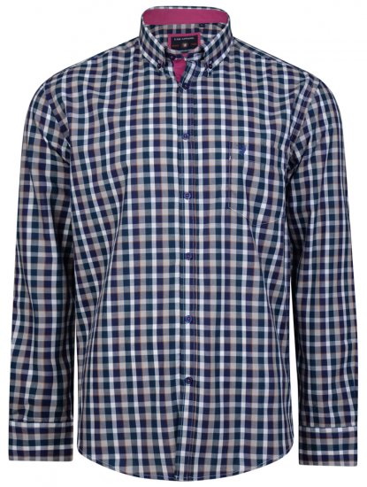 Kam Jeans 6156 Long Sleeve Check Shirt Navy - Πουκάμισα - Aνδρικά πουκαμισα μεγαλα μεγάλα μεγέθη