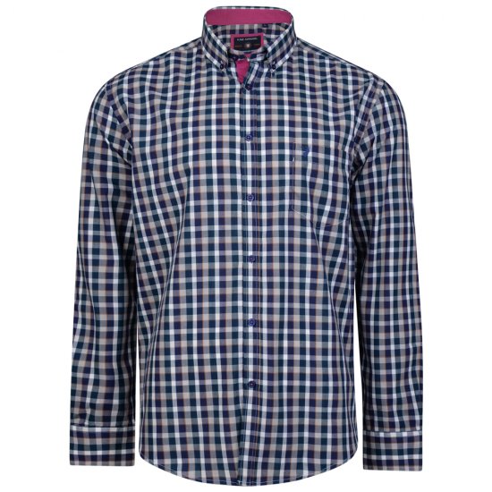 Kam Jeans 6156 Long Sleeve Check Shirt Navy - Πουκάμισα - Aνδρικά πουκαμισα μεγαλα μεγάλα μεγέθη