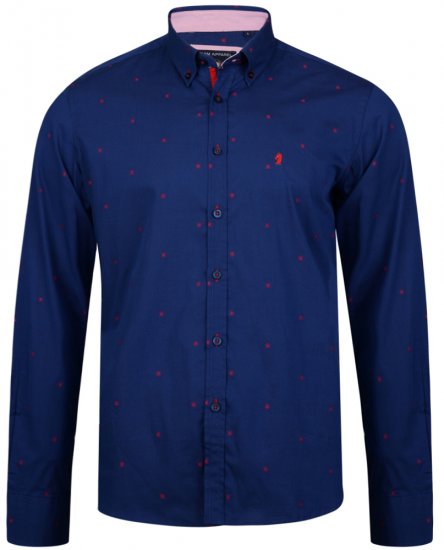 Kam Jeans 6160 Long Sleeve Dobby Print Shirt Twilight Blue - Πουκάμισα - Aνδρικά πουκαμισα μεγαλα μεγάλα μεγέθη