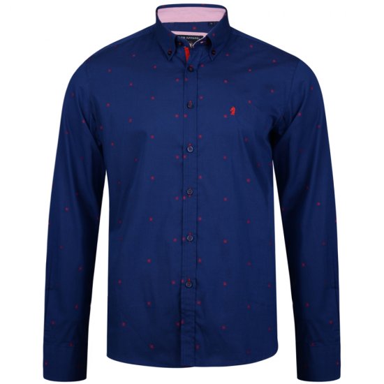 Kam Jeans 6160 Long Sleeve Dobby Print Shirt Twilight Blue - Πουκάμισα - Aνδρικά πουκαμισα μεγαλα μεγάλα μεγέθη
