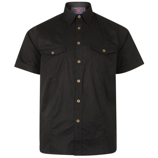 Kam Jeans Retro Short Sleeve Stretch Shirt Black - Πουκάμισα - Aνδρικά πουκαμισα μεγαλα μεγάλα μεγέθη