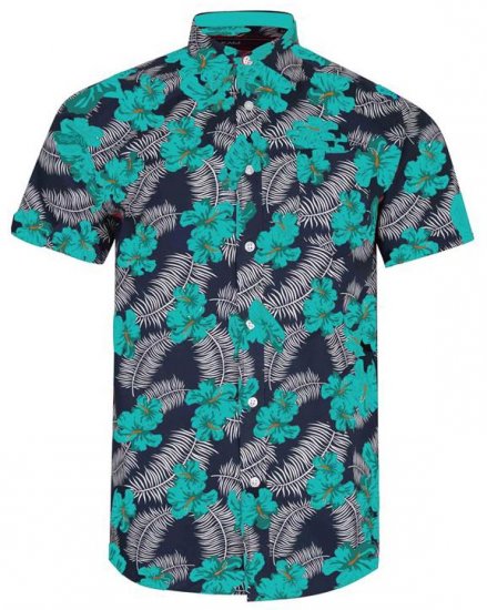 Kam Jeans 6207 Floral Print Shirt Turquoise - Πουκάμισα - Aνδρικά πουκαμισα μεγαλα μεγάλα μεγέθη